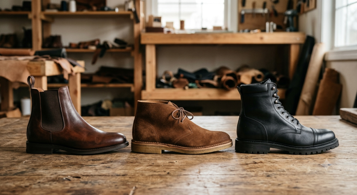Các loại giày boots nam phổ biến gồm Chelsea Boot, Chukka Boot, Combat Boot và Work Boot